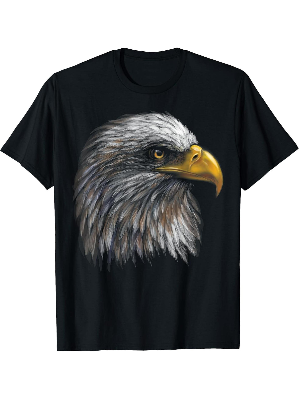 cute bald eagle head black art for lovers of eagles birds T-Shirt 180G 100% Cotton Printed Round Neck Short-Sleeve T-Shirt, Gifts for Men Dad Husband Grandpa, S-XXXL, Black