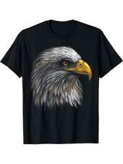 cute bald eagle head black art for lovers of eagles birds T-Shirt 180G 100% Cotton Printed Round Neck Short-Sleeve T-Shirt, Gifts for Men Dad Husband Grandpa, S-XXXL, Black