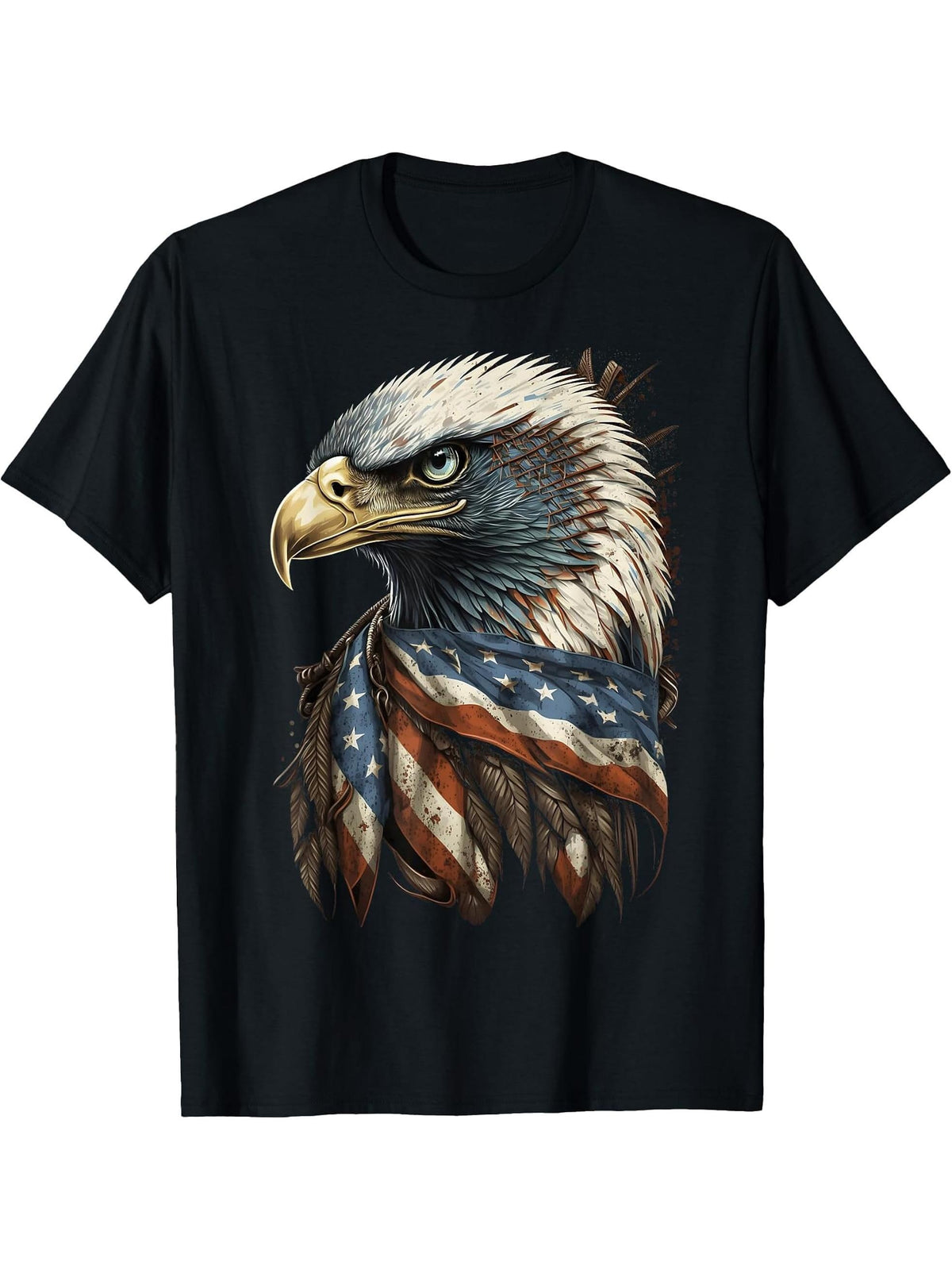 Patriotic Bald Eagle 4th Of July Men USA American Flag T-Shirt 180G 100% Cotton Printed Round Neck Short-Sleeve T-Shirt, Gifts for Men Dad Husband Grandpa, S-XXXL, Black