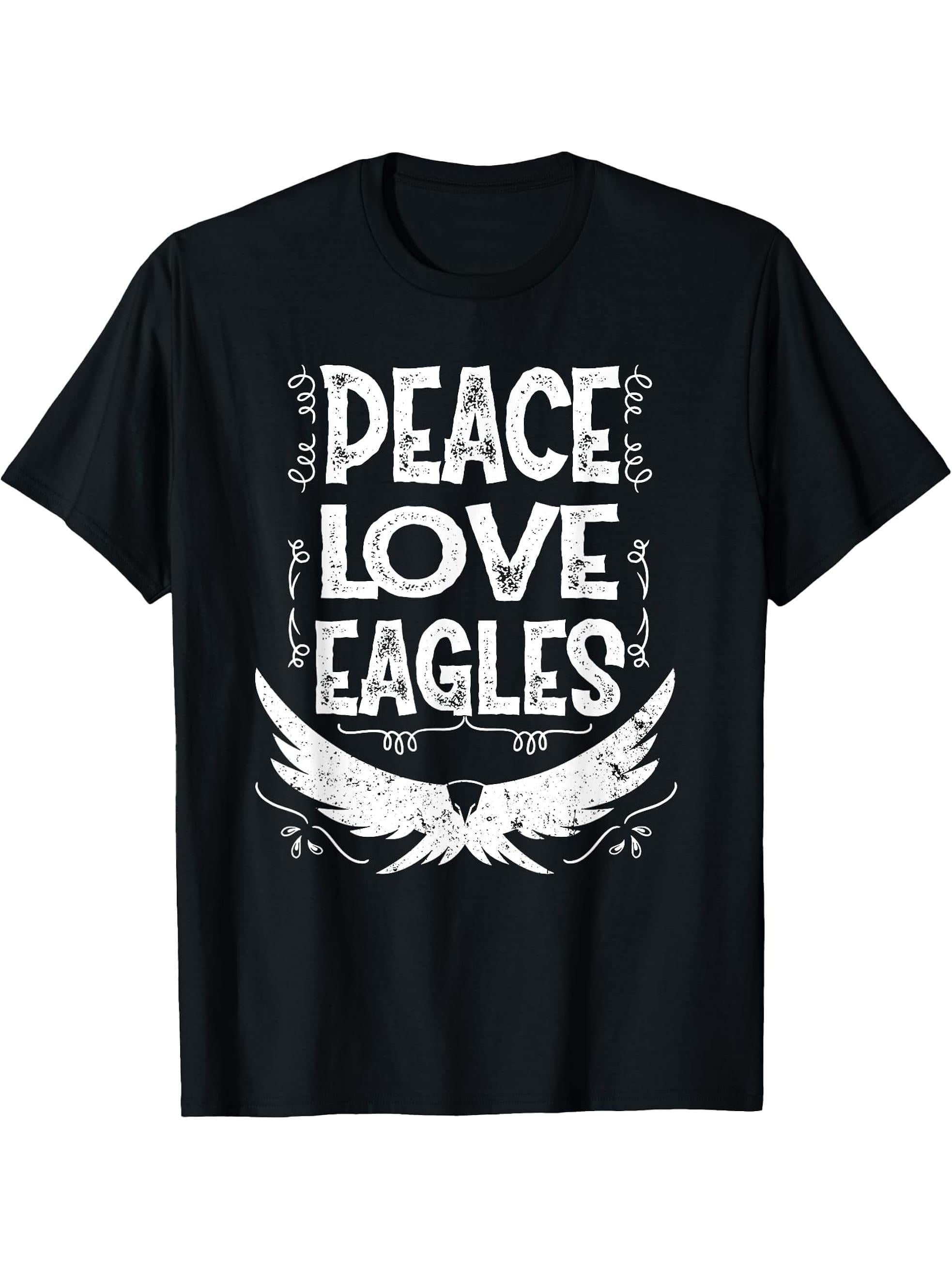 Peace Love Eagles Gift Bald Eagle T-Shirt 180G 100% Cotton Printed Round Neck Short-Sleeve T-Shirt, Gifts for Men Dad Husband Grandpa, S-XXXL, Black