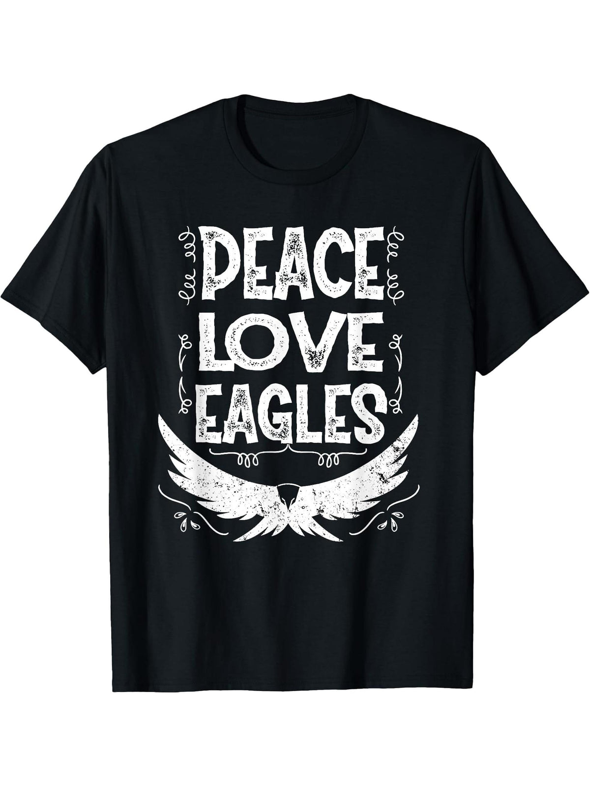 Peace Love Eagles Gift Bald Eagle T-Shirt 180G 100% Cotton Printed Round Neck Short-Sleeve T-Shirt, Gifts for Men Dad Husband Grandpa, S-XXXL, Black