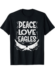 Peace Love Eagles Gift Bald Eagle T-Shirt 180G 100% Cotton Printed Round Neck Short-Sleeve T-Shirt, Gifts for Men Dad Husband Grandpa, S-XXXL, Black