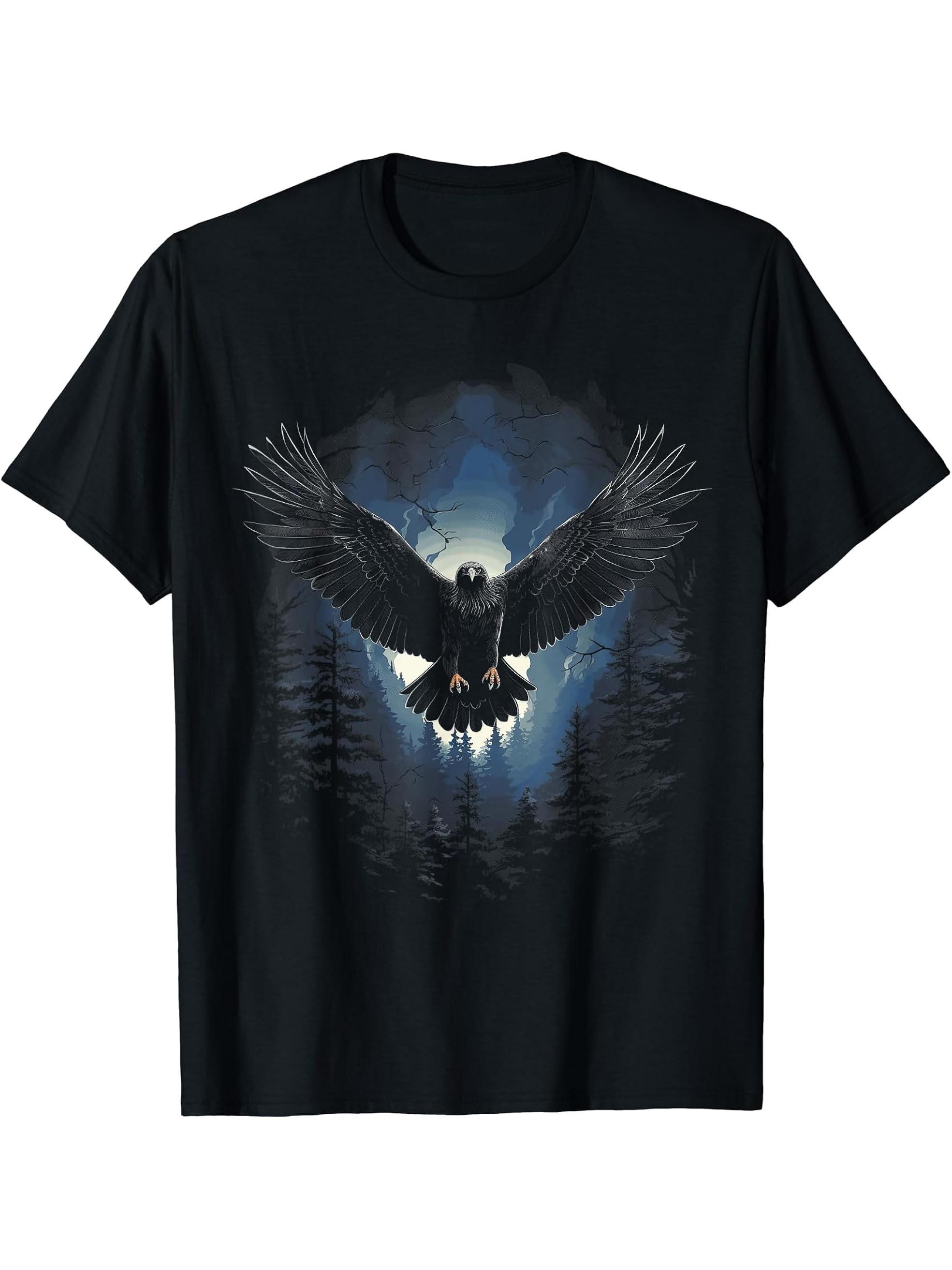 Eagle Forest Animal Wildlife T-Shirt 180G 100% Cotton Printed Round Neck Short-Sleeve T-Shirt, Gifts for Men Dad Husband Grandpa, S-XXXL, Black