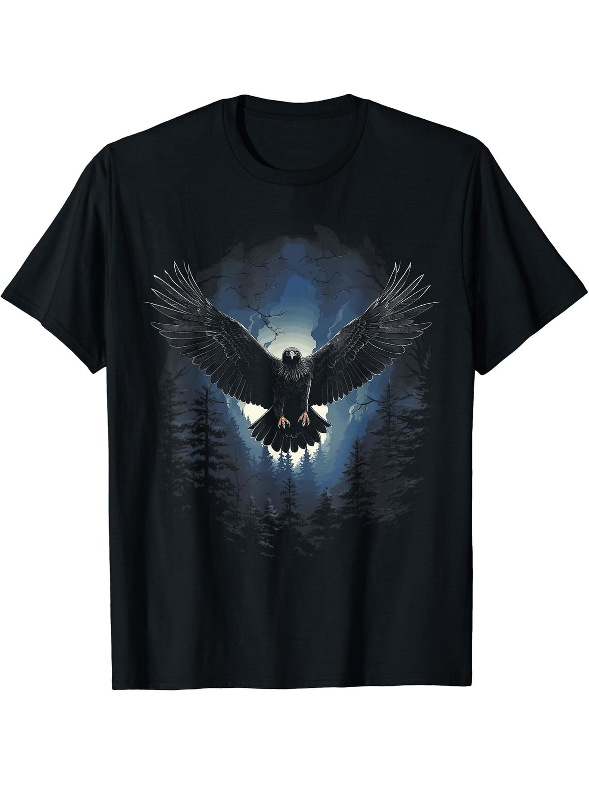 Eagle Forest Animal Wildlife T-Shirt 180G 100% Cotton Printed Round Neck Short-Sleeve T-Shirt, Gifts for Men Dad Husband Grandpa, S-XXXL, Black