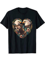 Valentine's Day Bald Eagle Heart T-Shirt 180G 100% Cotton Printed Round Neck Short-Sleeve T-Shirt, Gifts for Men Dad Husband Grandpa, S-XXXL, Black