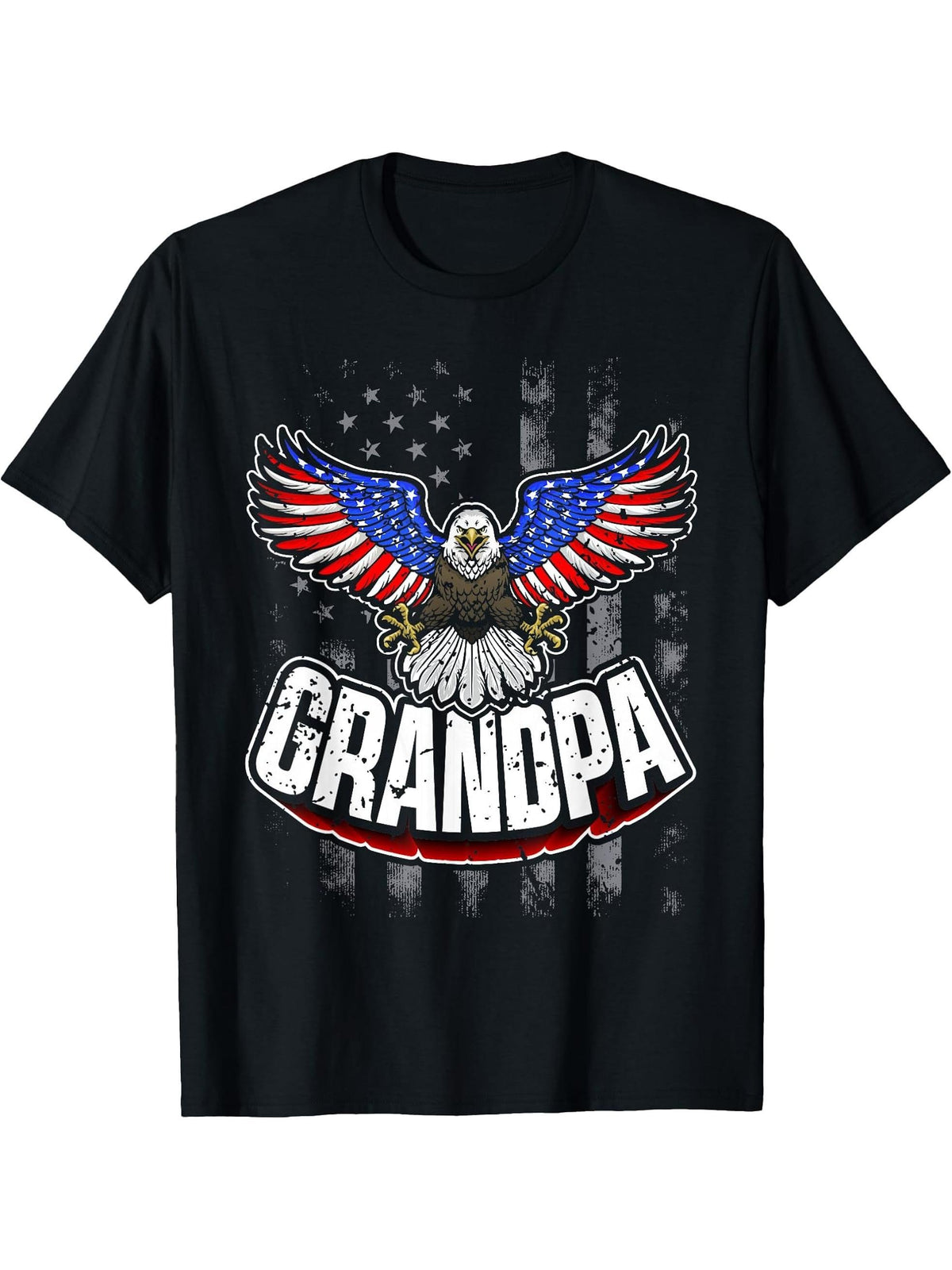Grandpa Vintage USA Flag Bald Eagle Patriotic 4th of July T-Shirt 180G 100% Cotton Printed Round Neck Short-Sleeve T-Shirt, Gifts for Men Dad Husband Grandpa, S-XXXL, Black