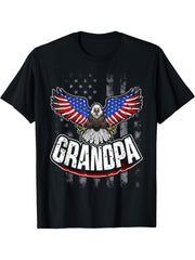 Grandpa Vintage USA Flag Bald Eagle Patriotic 4th of July T-Shirt 180G 100% Cotton Printed Round Neck Short-Sleeve T-Shirt, Gifts for Men Dad Husband Grandpa, S-XXXL, Black