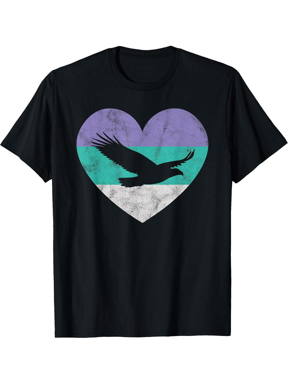 Women's Black Bald Eagle Heart T-Shirt 180G 100% Cotton Printed Round Neck Short-Sleeve T-Shirt, Gifts for Men Dad Husband Grandpa, S-XXXL, Black