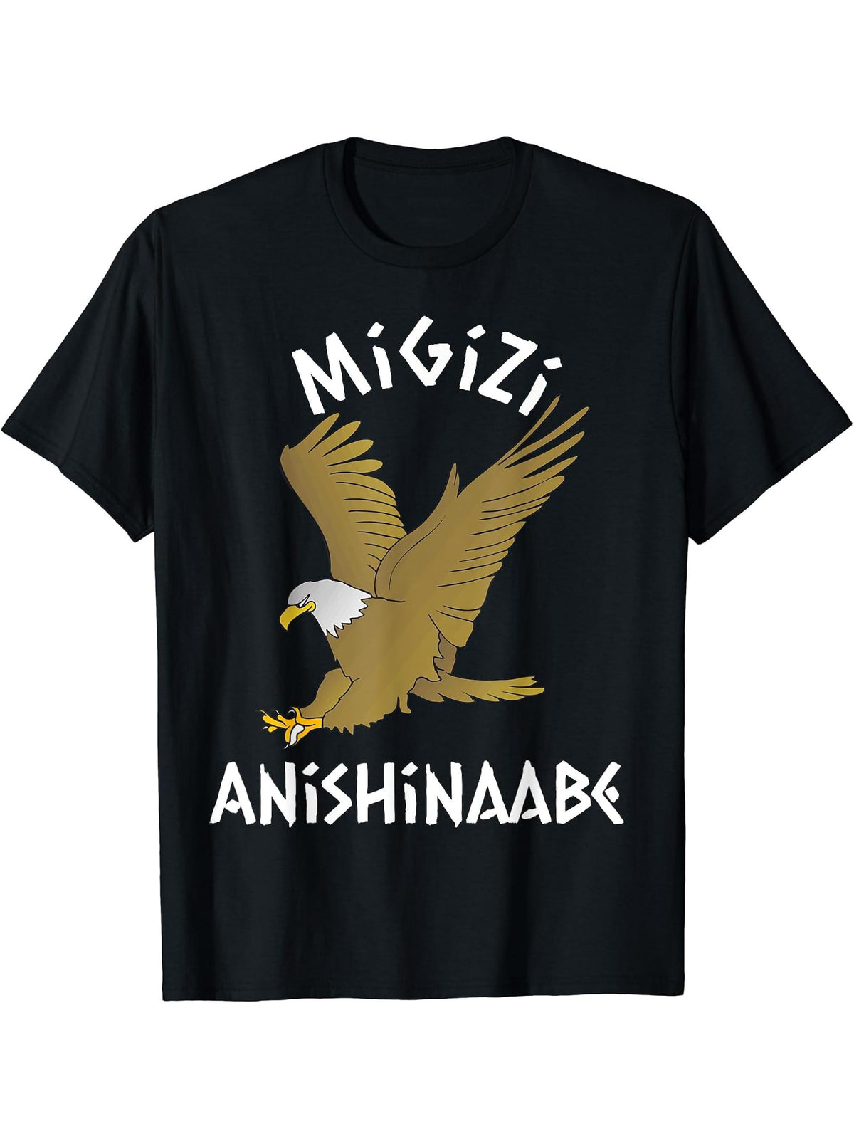 Migizi Anishinaabe Bald Eagle T-Shirt 180G 100% Cotton Printed Round Neck Short-Sleeve T-Shirt, Gifts for Men Dad Husband Grandpa, S-XXXL, Black