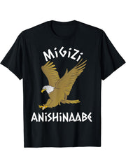 Migizi Anishinaabe Bald Eagle T-Shirt 180G 100% Cotton Printed Round Neck Short-Sleeve T-Shirt, Gifts for Men Dad Husband Grandpa, S-XXXL, Black