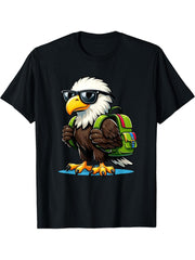 funny Eagle First Day of School Teacher Back To School Eagle T-Shirt 180G 100% Cotton Printed Round Neck Short-Sleeve T-Shirt, Gifts for Men Dad Husband Grandpa, S-XXXL, Black