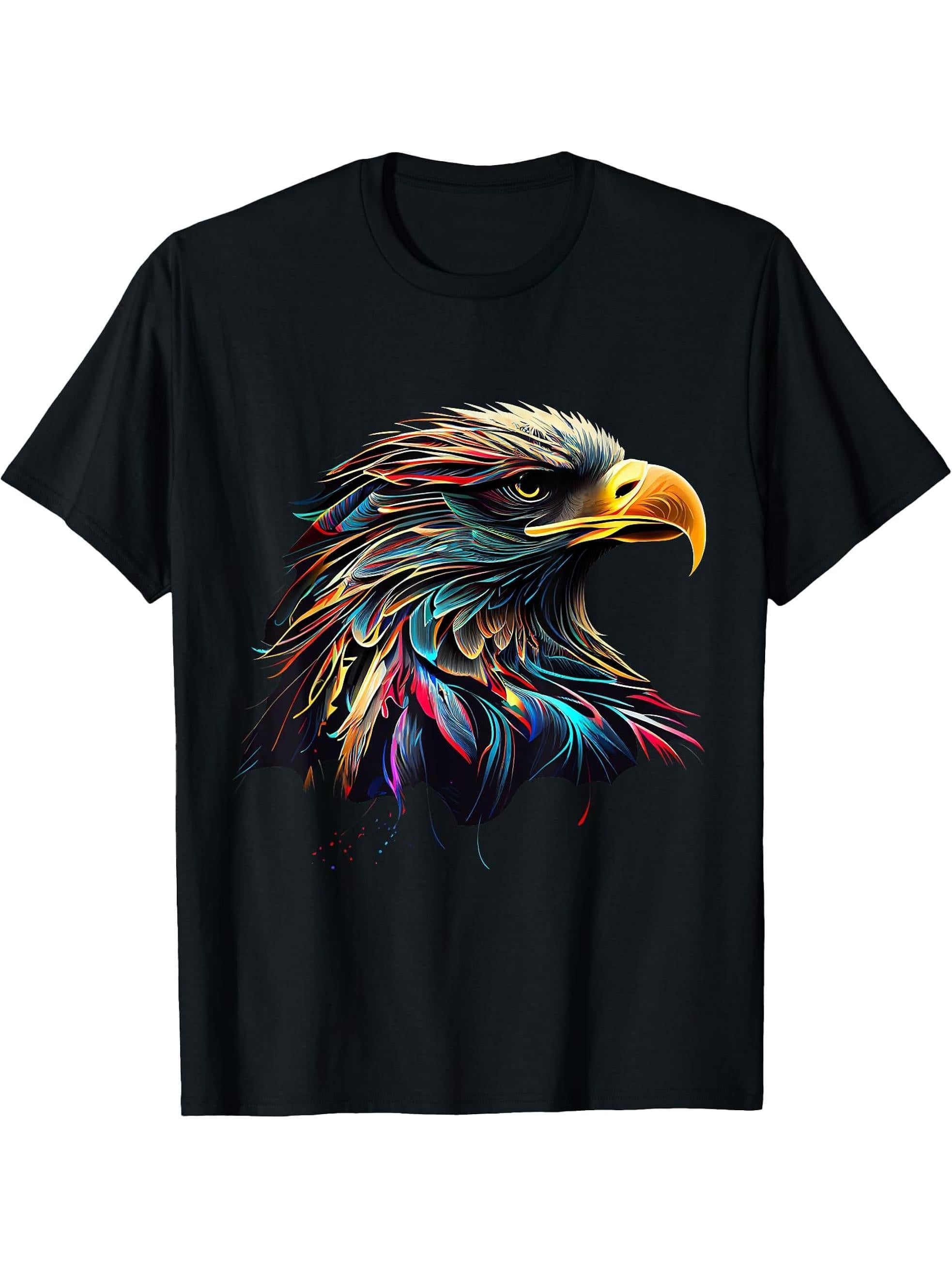 Unisex-Adults Bald Eagle Lovers Colorful Pop Art American Bald Eagle T-Shirt 180G 100% Cotton Printed Round Neck Short-Sleeve T-Shirt, Gifts for Men Dad Husband Grandpa, S-XXXL, Black