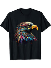 Unisex-Adults Bald Eagle Lovers Colorful Pop Art American Bald Eagle T-Shirt 180G 100% Cotton Printed Round Neck Short-Sleeve T-Shirt, Gifts for Men Dad Husband Grandpa, S-XXXL, Black
