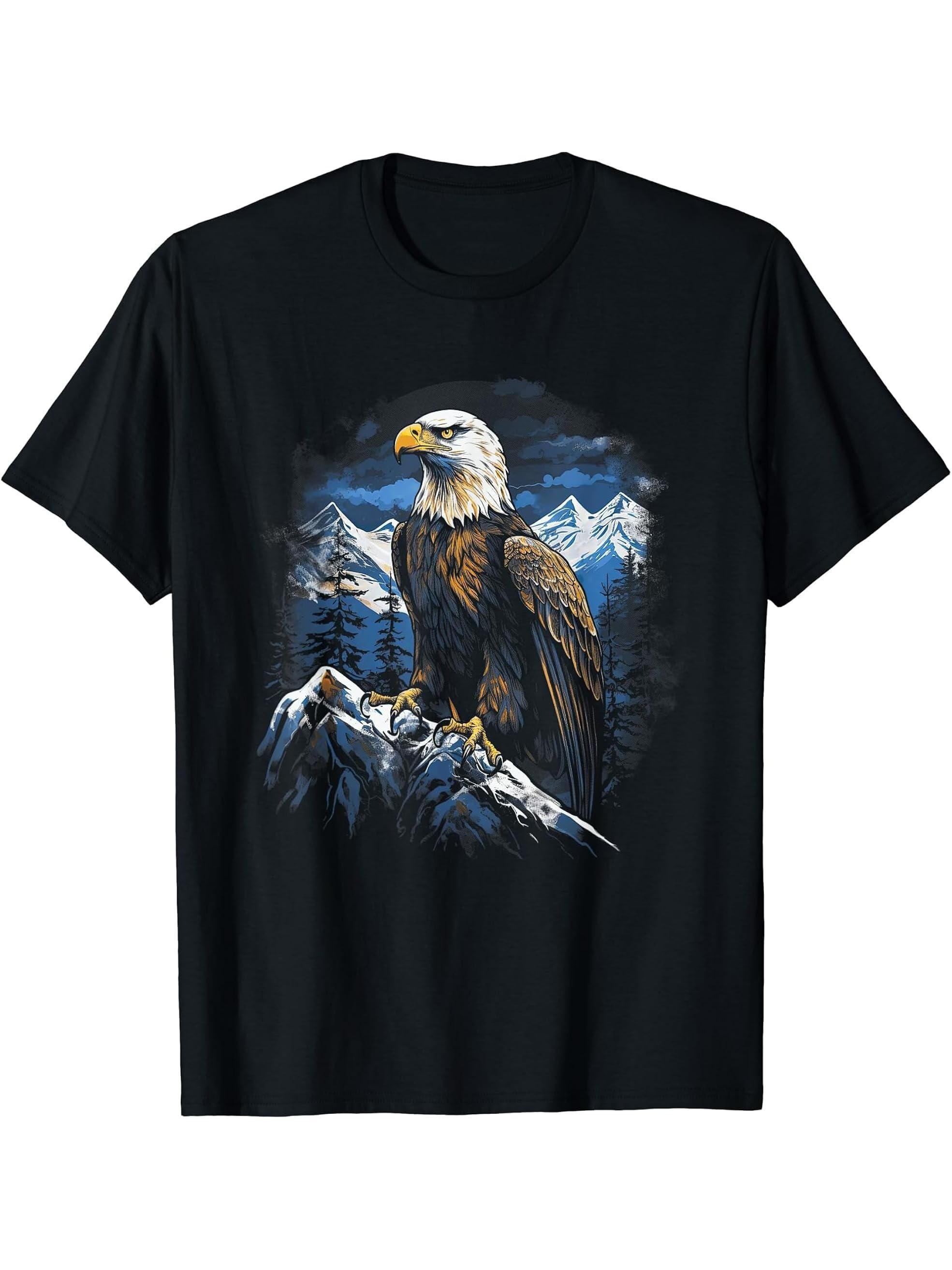 Majestic Breathtaking Bird Nature Freedom USA T-Shirt 180G 100% Cotton Printed Round Neck Short-Sleeve T-Shirt, Gifts for Men Dad Husband Grandpa, S-XXXL, Black