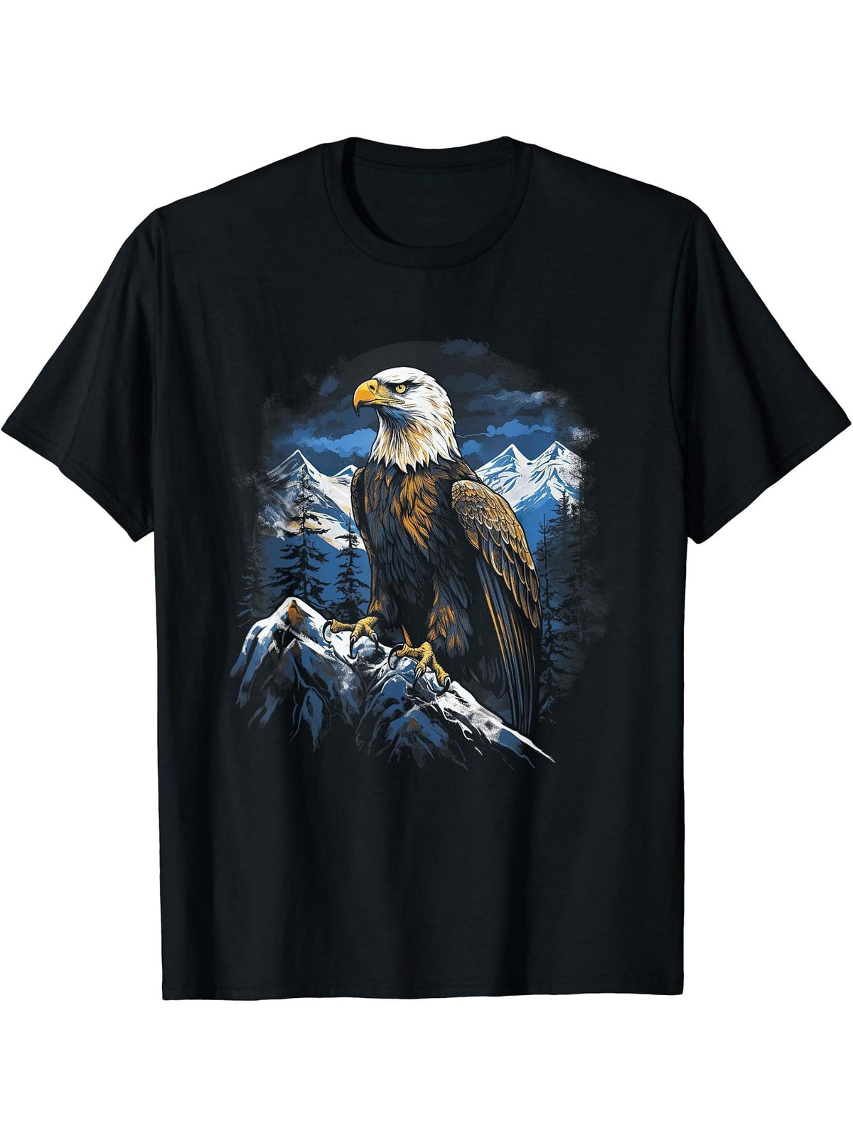 Majestic Breathtaking Bird Nature Freedom USA T-Shirt 180G 100% Cotton Printed Round Neck Short-Sleeve T-Shirt, Gifts for Men Dad Husband Grandpa, S-XXXL, Black