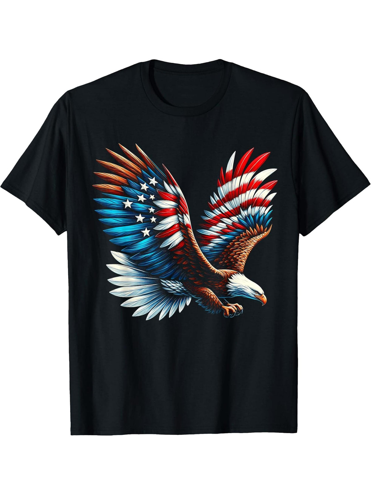 Bald Eagle & Patriotic American Flag 4th Of July T-Shirt 180G 100% Cotton Printed Round Neck Short-Sleeve T-Shirt, Gifts for Men Dad Husband Grandpa, S-XXXL, Black