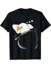 Eagle Sleeping Animal Pajamas Nap PJs Outfit Gift Bald Eagle T-Shirt 180G 100% Cotton Printed Round Neck Short-Sleeve T-Shirt, Gifts for Men Dad Husband Grandpa, S-XXXL, Black