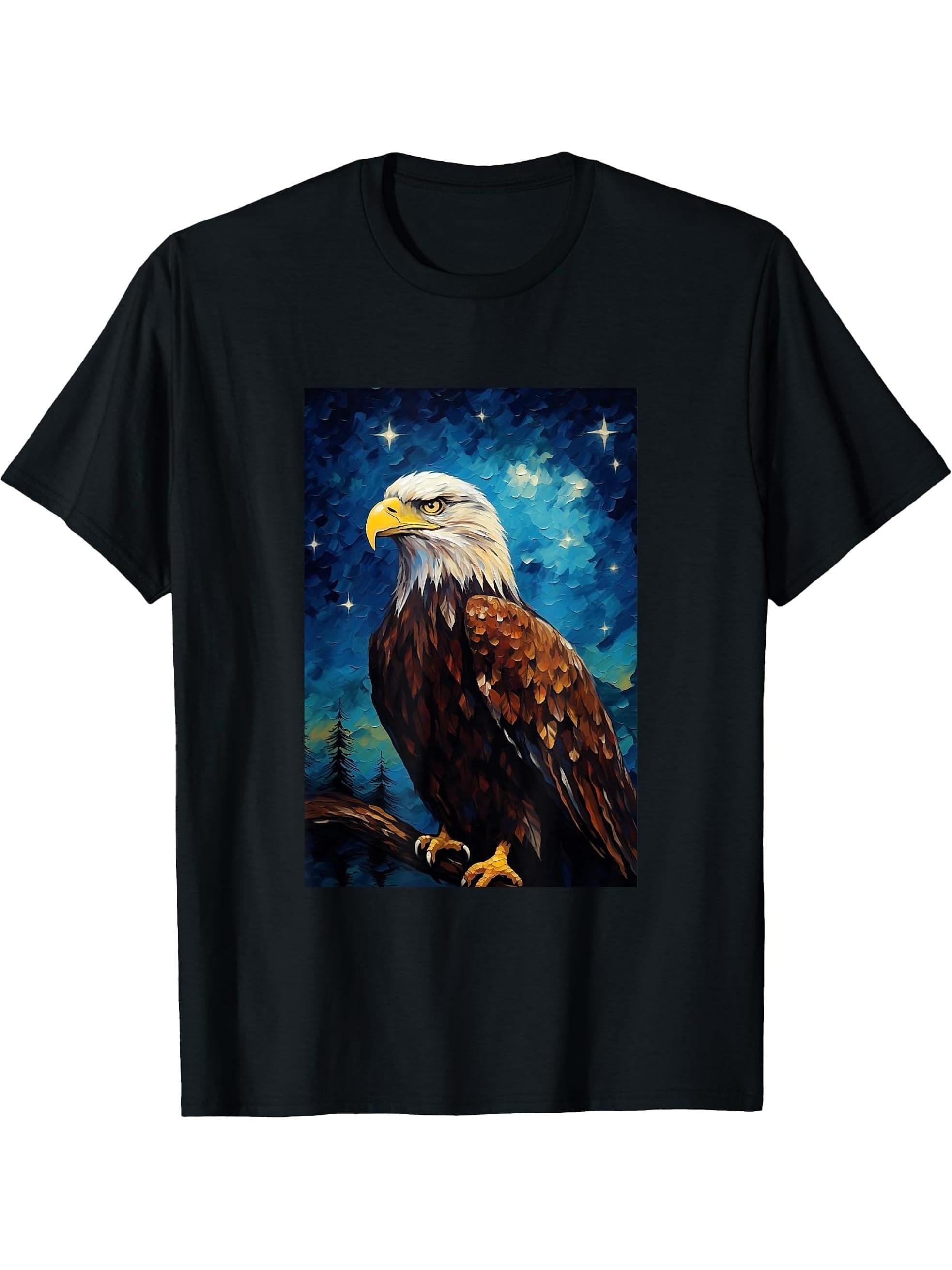 Bald Eagle Bird T-Shirt - Unisex-Adults, Boy Girl - Black - Short Sleeve - Small - Classic Fit 180G 100% Cotton Printed Round Neck Short-Sleeve T-Shirt, Gifts for Men Dad Husband Grandpa, S-XXXL, Black