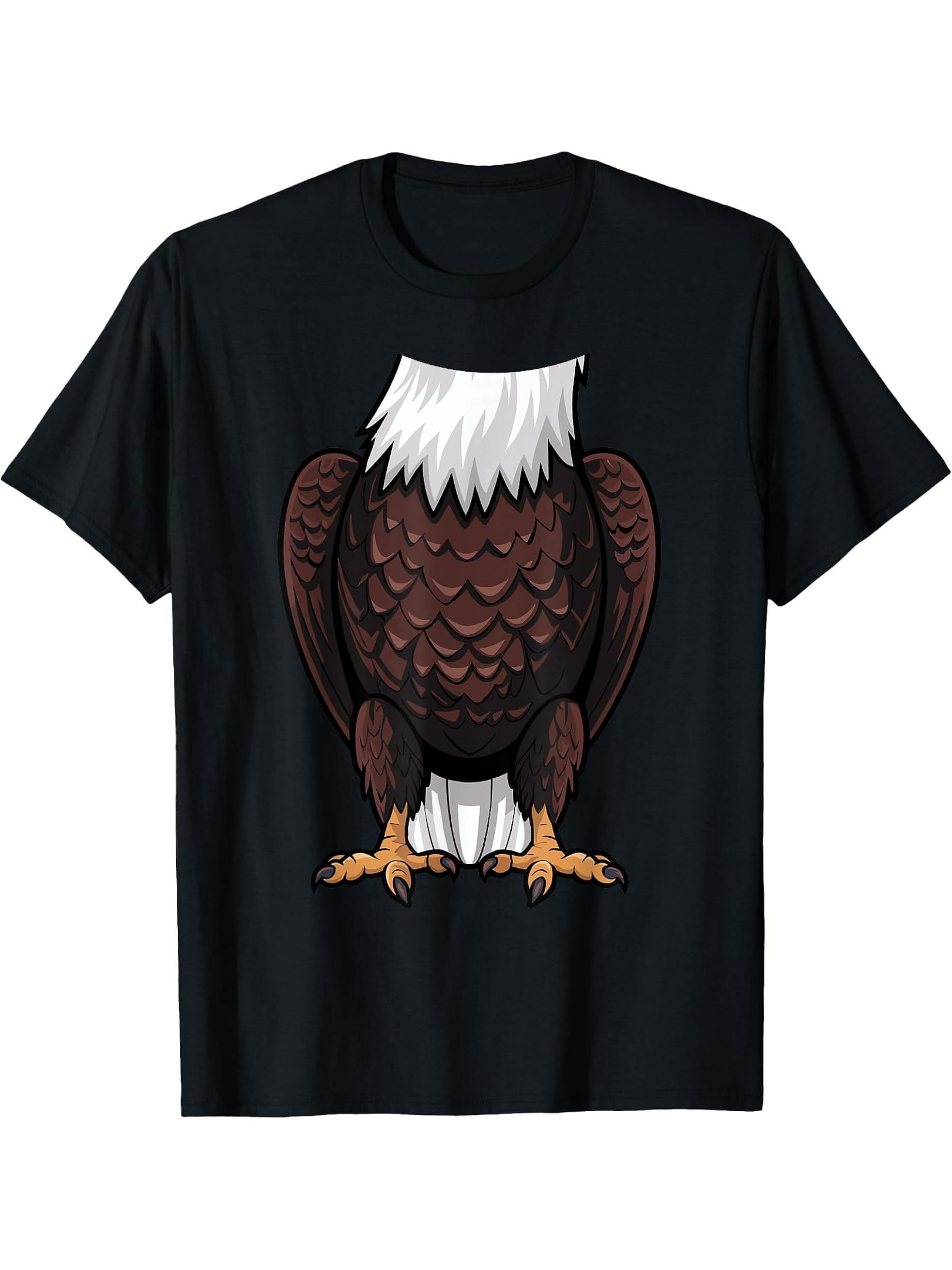 Bald Eagle Halloween Outfit Funny Simple Boy Girl Costume Idea T-Shirt 180G 100% Cotton Printed Round Neck Short-Sleeve T-Shirt, Gifts for Men Dad Husband Grandpa, S-XXXL, Black