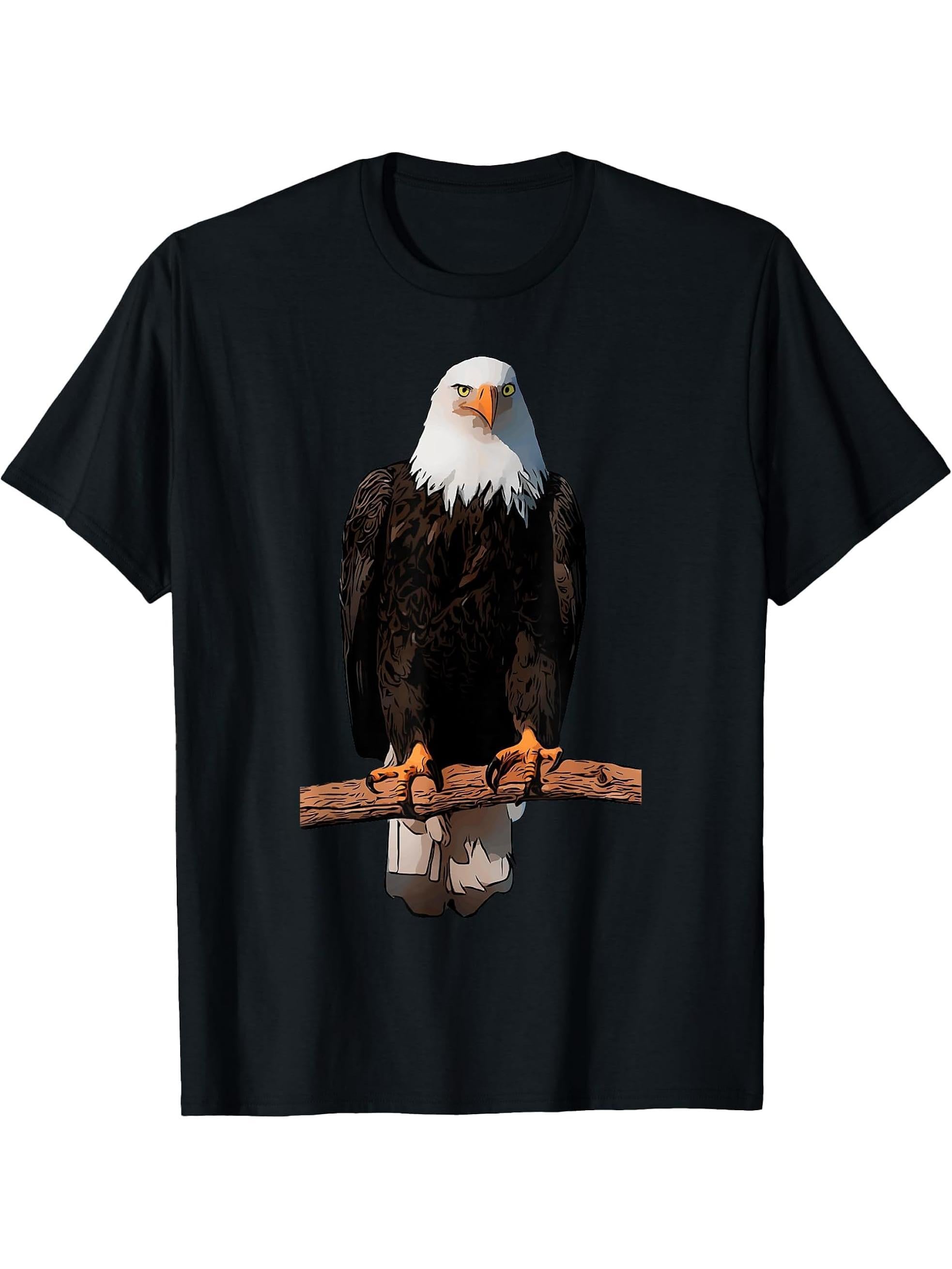 American bald eagle on tree design graphic forest animal T-Shirt 180G 100% Cotton Printed Round Neck Short-Sleeve T-Shirt, Gifts for Men Dad Husband Grandpa, S-XXXL, Black