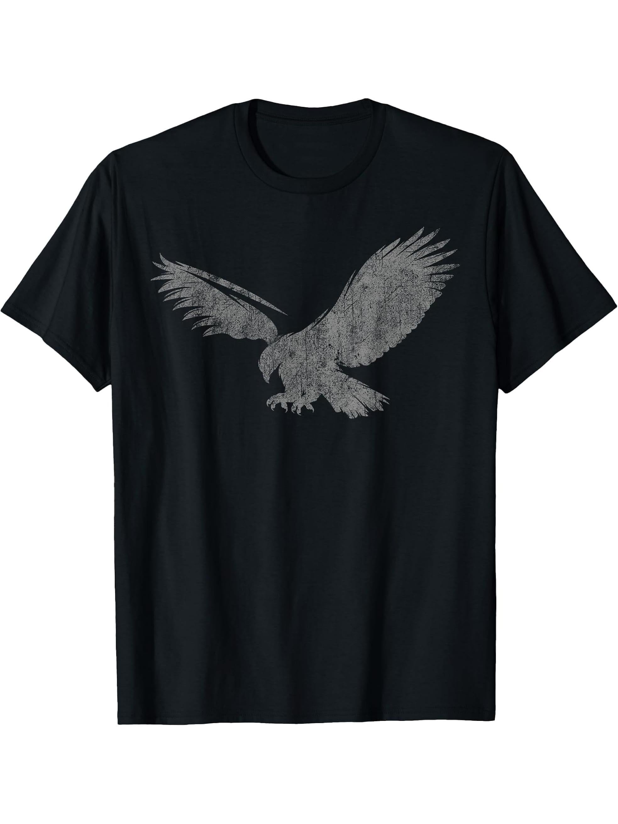 Beautiful Eagle American bird silhouette flying vintage USA T-Shirt 180G 100% Cotton Printed Round Neck Short-Sleeve T-Shirt, Gifts for Men Dad Husband Grandpa, S-XXXL, Black