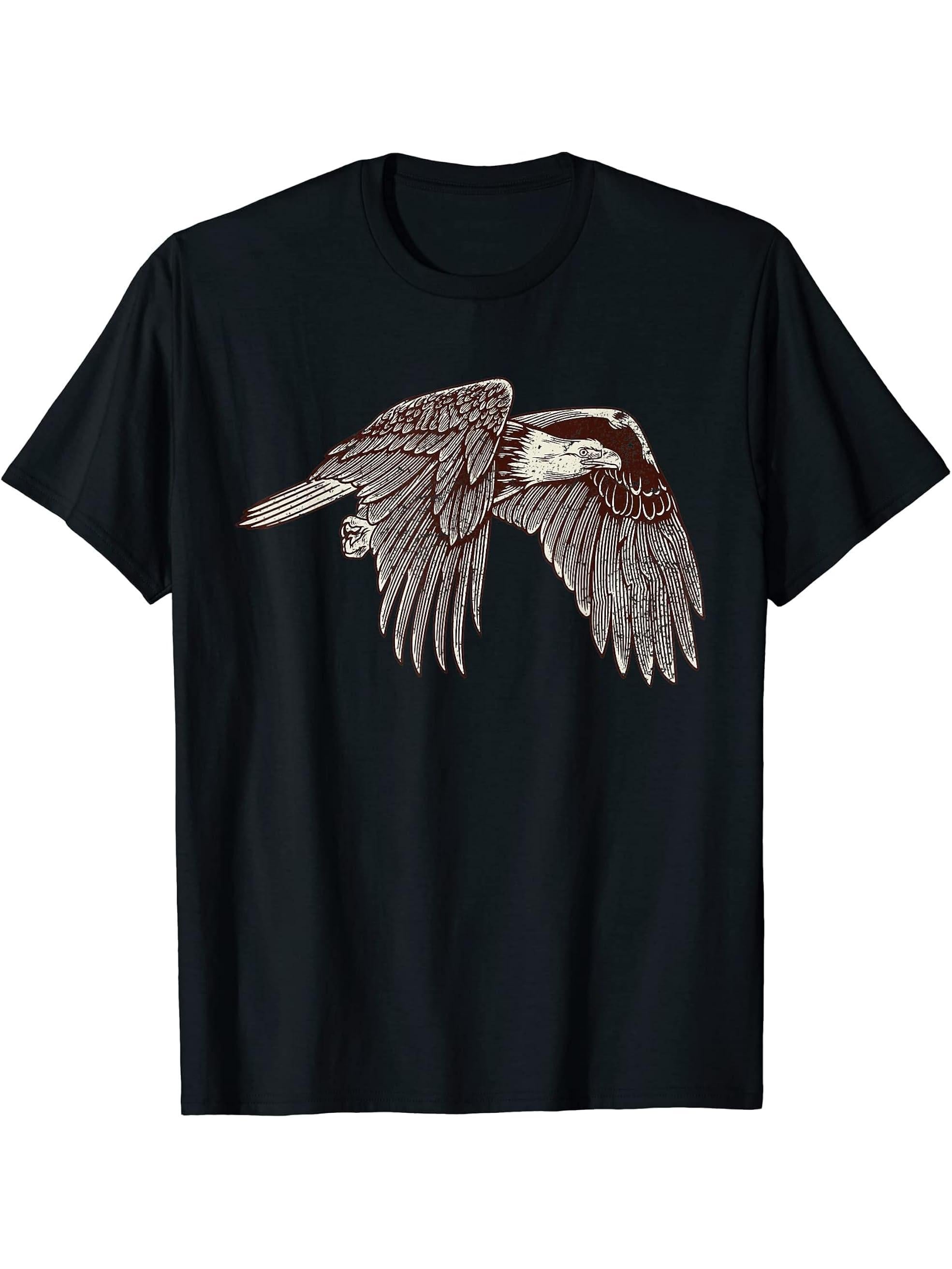 Eagle - Soaring - American Symbol T-Shirt 180G 100% Cotton Printed Round Neck Short-Sleeve T-Shirt, Gifts for Men Dad Husband Grandpa, S-XXXL, Black