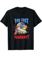 Are You Free Tonight 4th of July American Bald Eagle T-Shirt 180G 100% Cotton Printed Round Neck Short-Sleeve T-Shirt, Gifts for Men Dad Husband Grandpa, S-XXXL, Black