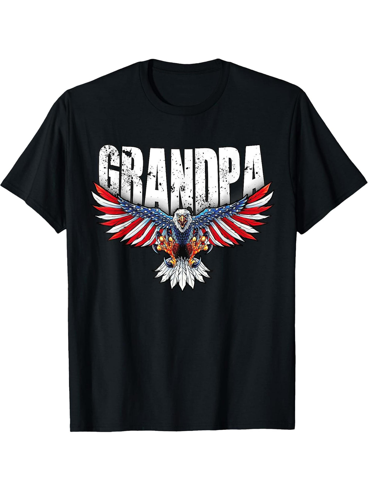 Grandpa Vintage USA Flag Bald Eagle Patriotic 4th of July T-Shirt 180G 100% Cotton Printed Round Neck Short-Sleeve T-Shirt, Gifts for Men Dad Husband Grandpa, S-XXXL, Black
