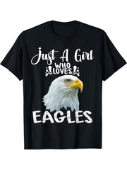 Just A Girl Who Loves Eagles Gift Bald Eagle T-Shirt 180G 100% Cotton Printed Round Neck Short-Sleeve T-Shirt, Gifts for Men Dad Husband Grandpa, S-XXXL, Black
