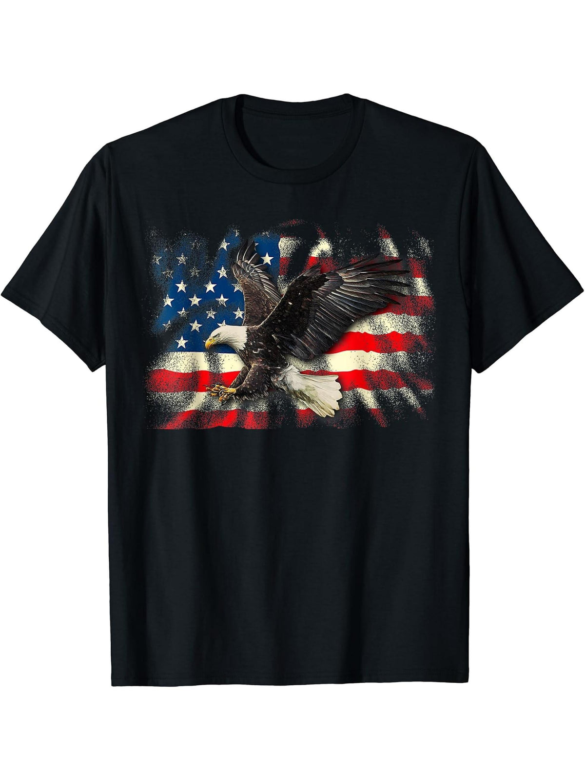 Bald Eagle Vintage American Flag Patriotic USA 4th Of July T-Shirt 180G 100% Cotton Printed Round Neck Short-Sleeve T-Shirt, Gifts for Men Dad Husband Grandpa, S-XXXL, Black