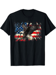 Bald Eagle Vintage American Flag Patriotic USA 4th Of July T-Shirt 180G 100% Cotton Printed Round Neck Short-Sleeve T-Shirt, Gifts for Men Dad Husband Grandpa, S-XXXL, Black