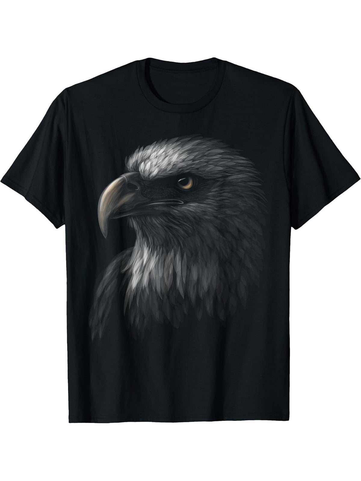 cute bald eagle head black art for lovers eagles birds T-Shirt 180G 100% Cotton Printed Round Neck Short-Sleeve T-Shirt, Gifts for Men Dad Husband Grandpa, S-XXXL, Black