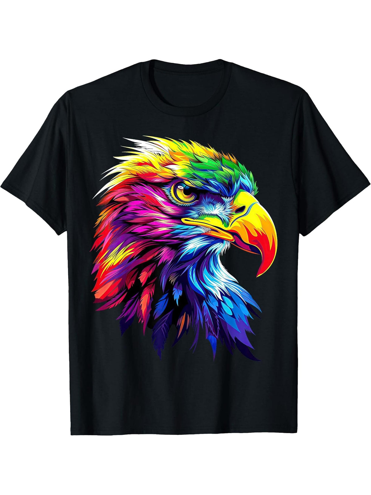Eagle Pop Art Rainbow Colors Falconer Hunter Bald Eagle T-Shirt, Small, Black 180G 100% Cotton Printed Round Neck Short-Sleeve T-Shirt, Gifts for Men Dad Husband Grandpa, S-XXXL, Black