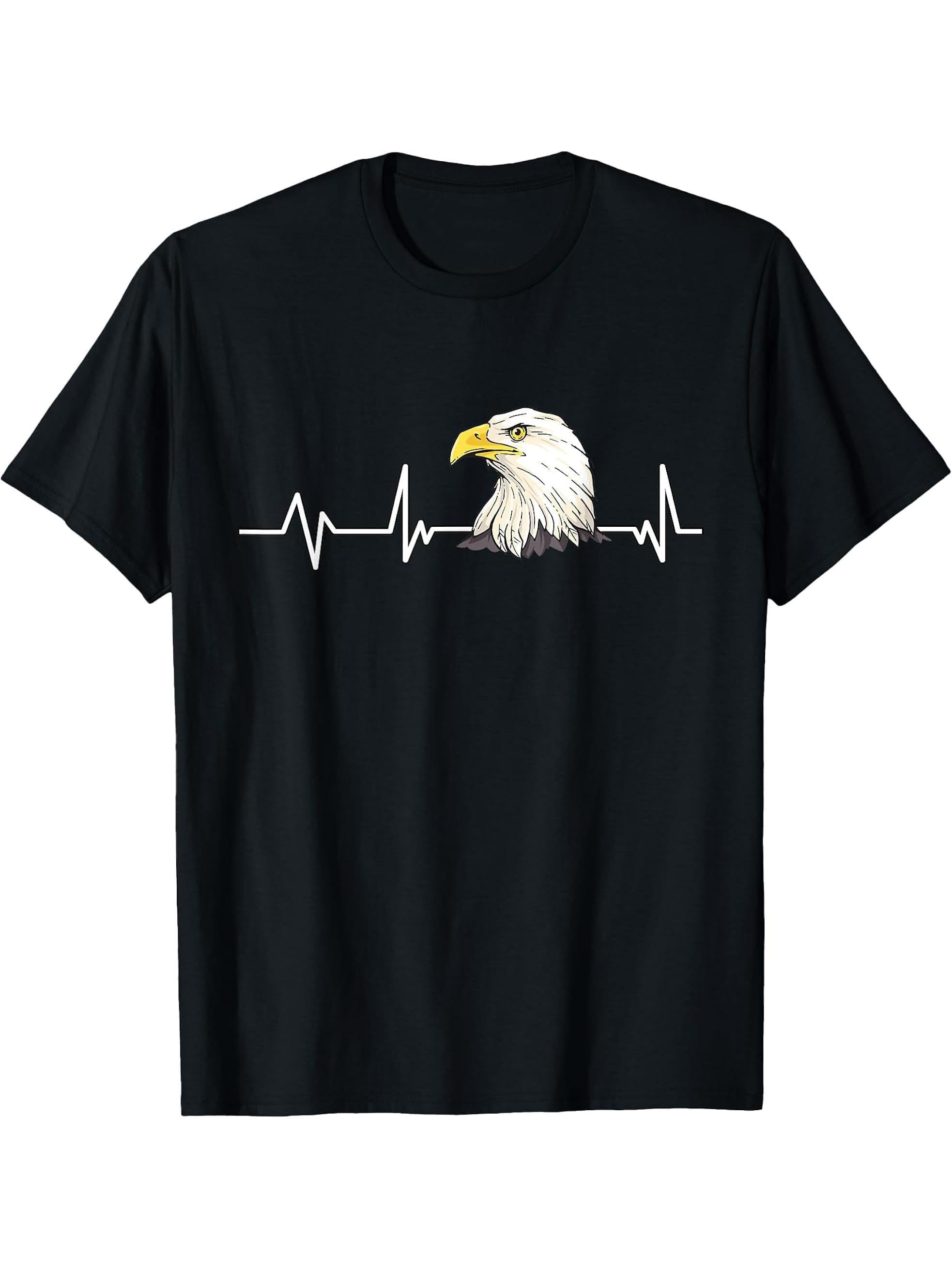 Bald Eagle Heartbeat Gift Bald Eagle T-Shirt 180G 100% Cotton Printed Round Neck Short-Sleeve T-Shirt, Gifts for Men Dad Husband Grandpa, S-XXXL, Black