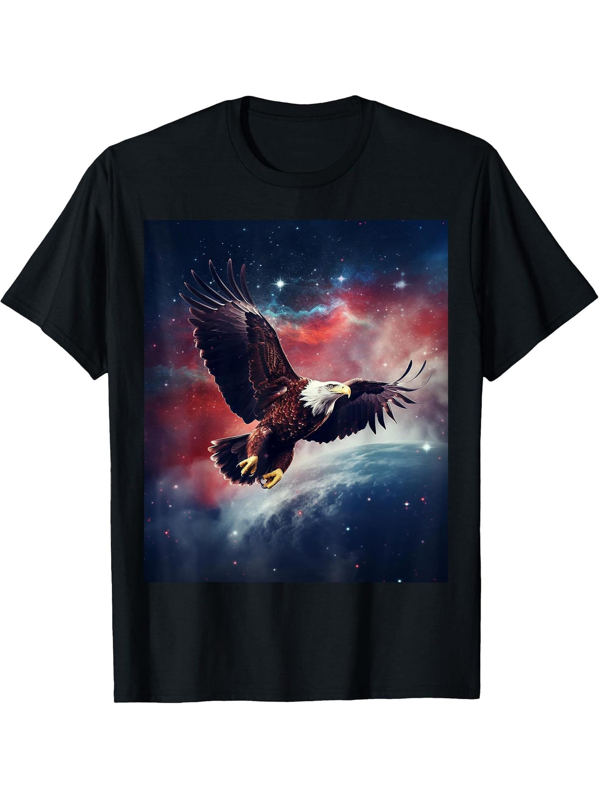Majestic Flying American Bald Eagle T-Shirt - Unisex Adults - Black - Small - Crew Neck - Short Sleeve 180G 100% Cotton Printed Round Neck Short-Sleeve T-Shirt, Gifts for Men Dad Husband Grandpa, S-XXXL, Black