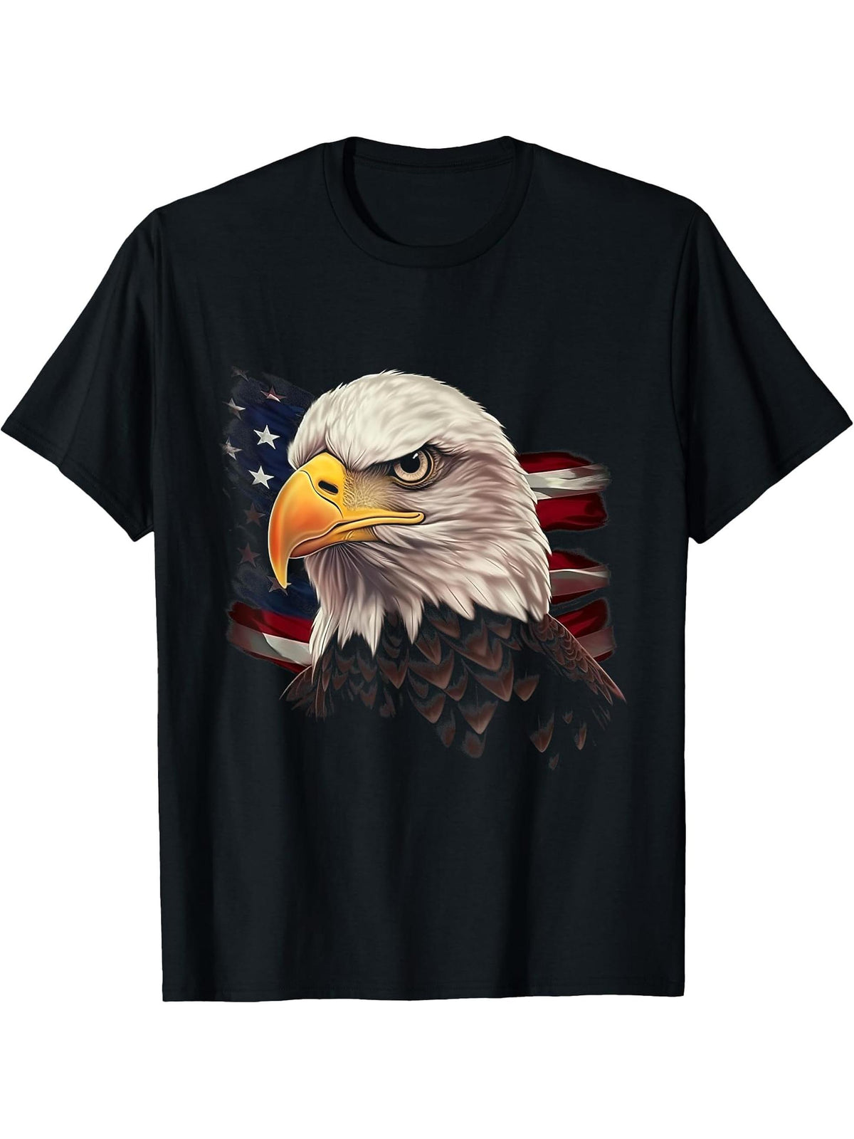 American Bald Eagle American Flag USA Bald Eagle T-Shirt 180G 100% Cotton Printed Round Neck Short-Sleeve T-Shirt, Gifts for Men Dad Husband Grandpa, S-XXXL, Black