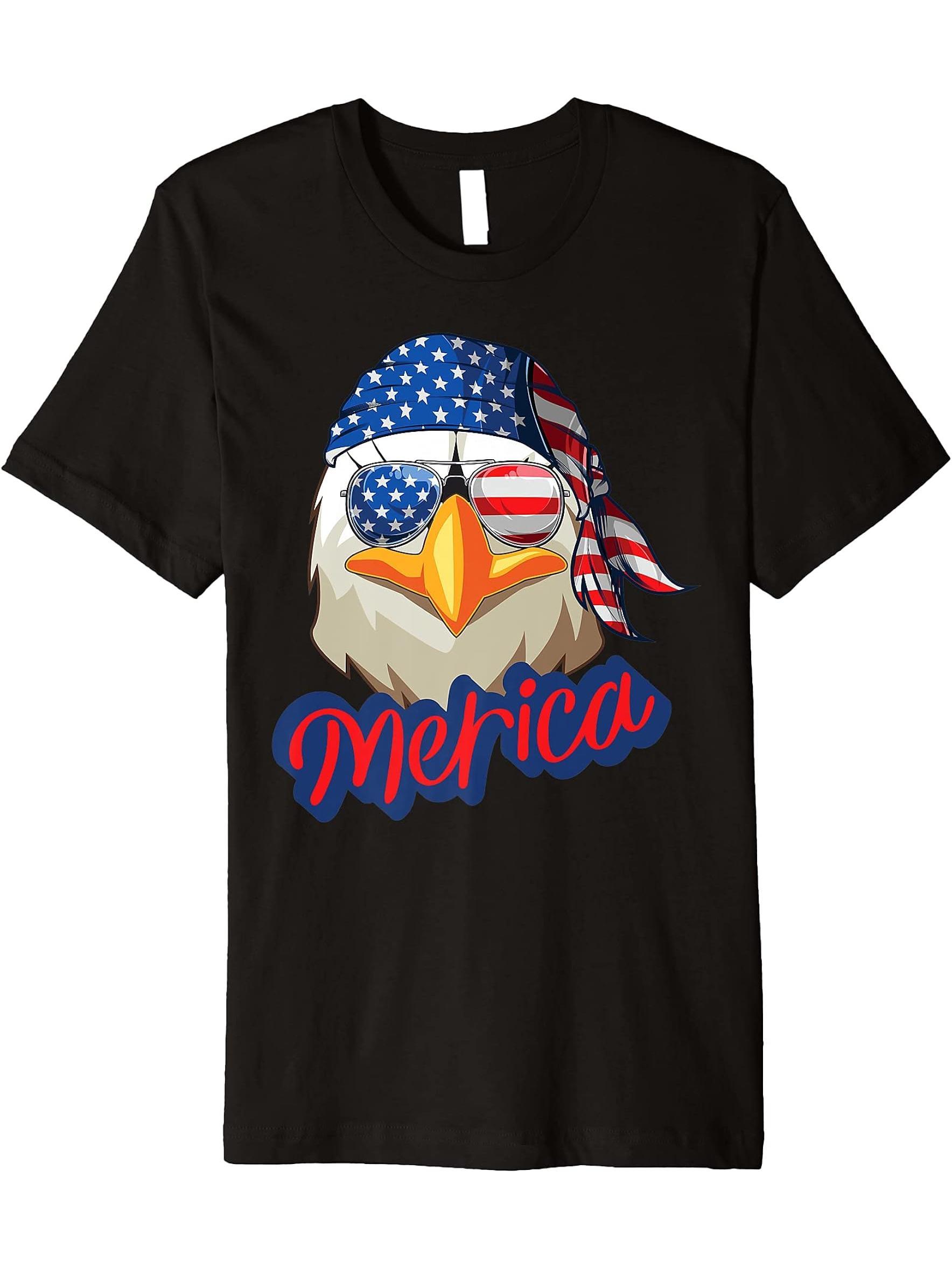Bald Eagle Merica Tshirt Eagle America U.S.A. 4Th Of July Premium T-Shirt 180G 100% Cotton Printed Round Neck Short-Sleeve T-Shirt, Gifts for Men Dad Husband Grandpa, S-XXXL, Black