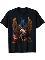 Patriotic American Design With Eagle And Flag T-Shirt 180G 100% Cotton Printed Round Neck Short-Sleeve T-Shirt, Gifts for Men Dad Husband Grandpa, S-XXXL, Black