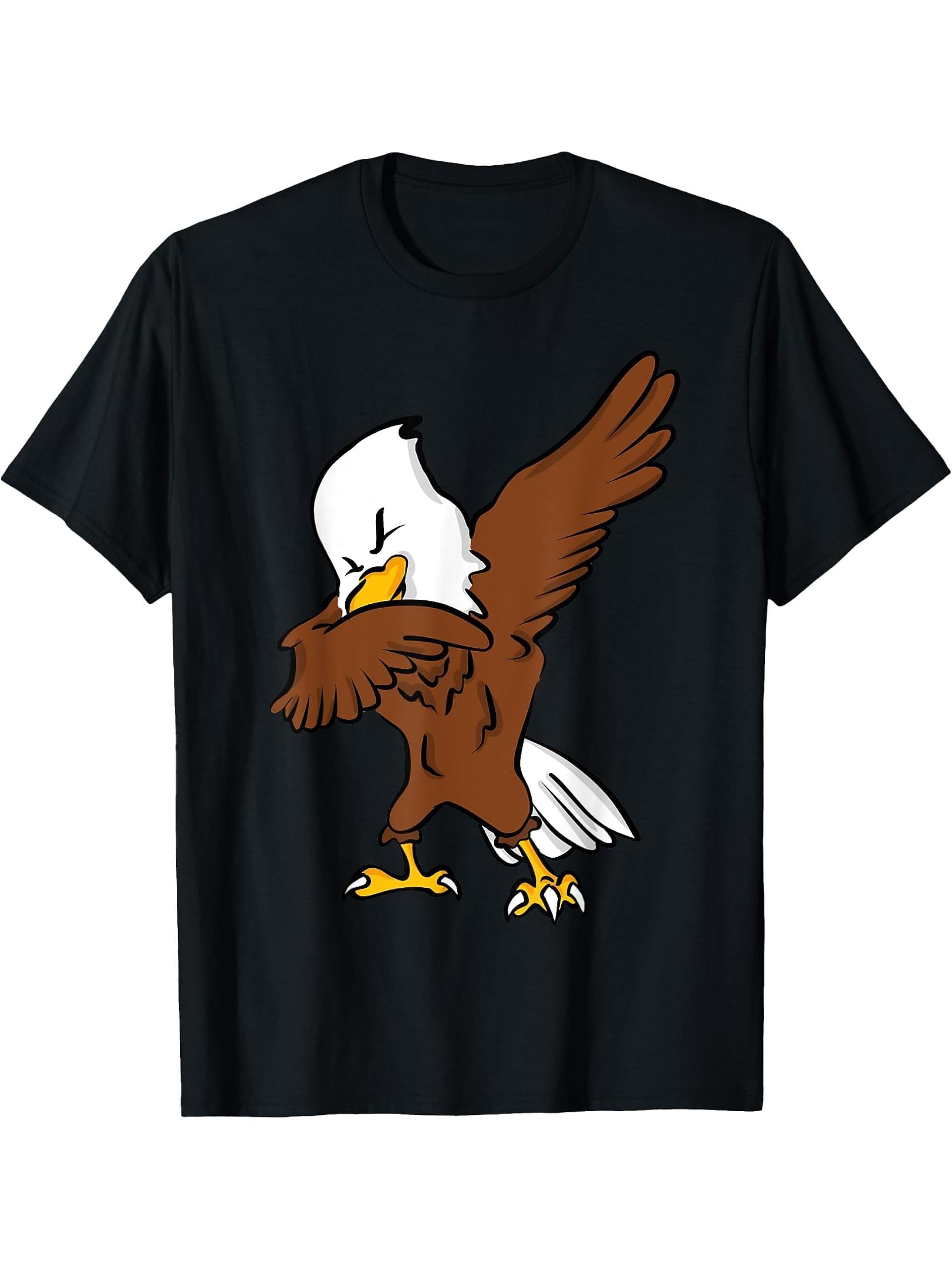 American Bald Eagle Dabbing Eagle T-Shirt 180G 100% Cotton Printed Round Neck Short-Sleeve T-Shirt, Gifts for Men Dad Husband Grandpa, S-XXXL, Black