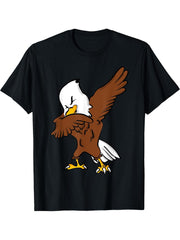 American Bald Eagle Dabbing Eagle T-Shirt 180G 100% Cotton Printed Round Neck Short-Sleeve T-Shirt, Gifts for Men Dad Husband Grandpa, S-XXXL, Black