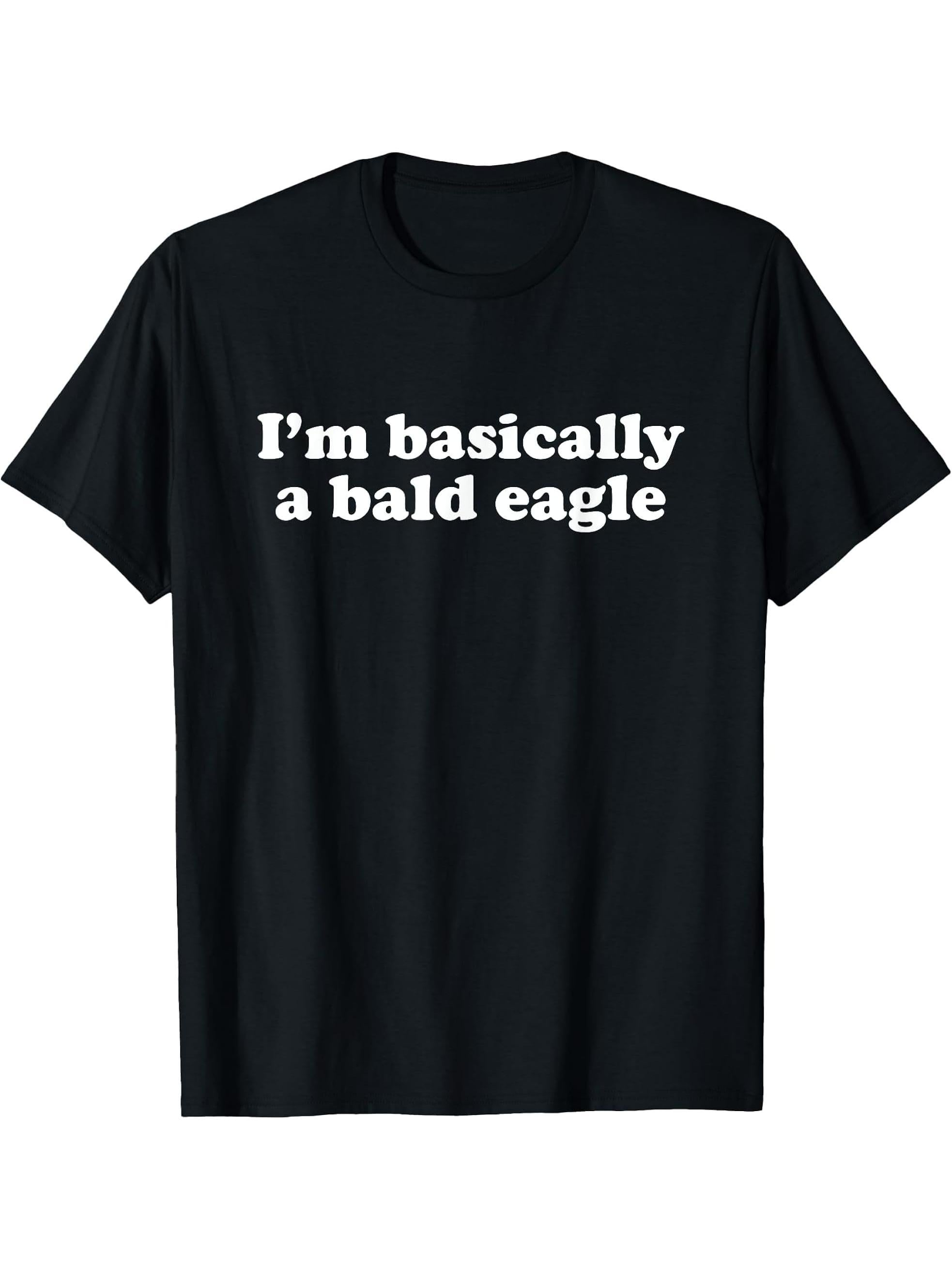 Funny Bald Eagle Gift for Boys Girls Men or Women T-Shirt 180G 100% Cotton Printed Round Neck Short-Sleeve T-Shirt, Gifts for Men Dad Husband Grandpa, S-XXXL, Black