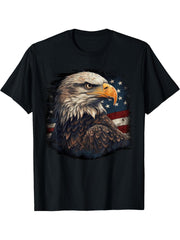 Bald Eagle US American Flag 4th Of July Proud Patriotic Tee T-Shirt 180G 100% Cotton Printed Round Neck Short-Sleeve T-Shirt, Gifts for Men Dad Husband Grandpa, S-XXXL, Black