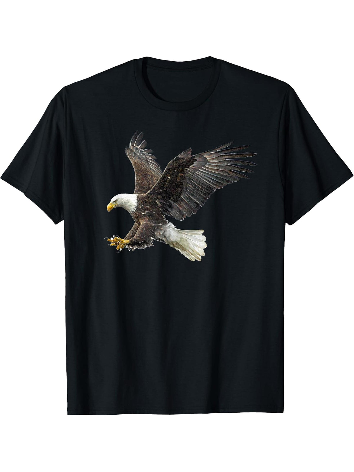 Majestic Flying American Bald Eagle T-Shirt 180G 100% Cotton Printed Round Neck Short-Sleeve T-Shirt, Gifts for Men Dad Husband Grandpa, S-XXXL, Black