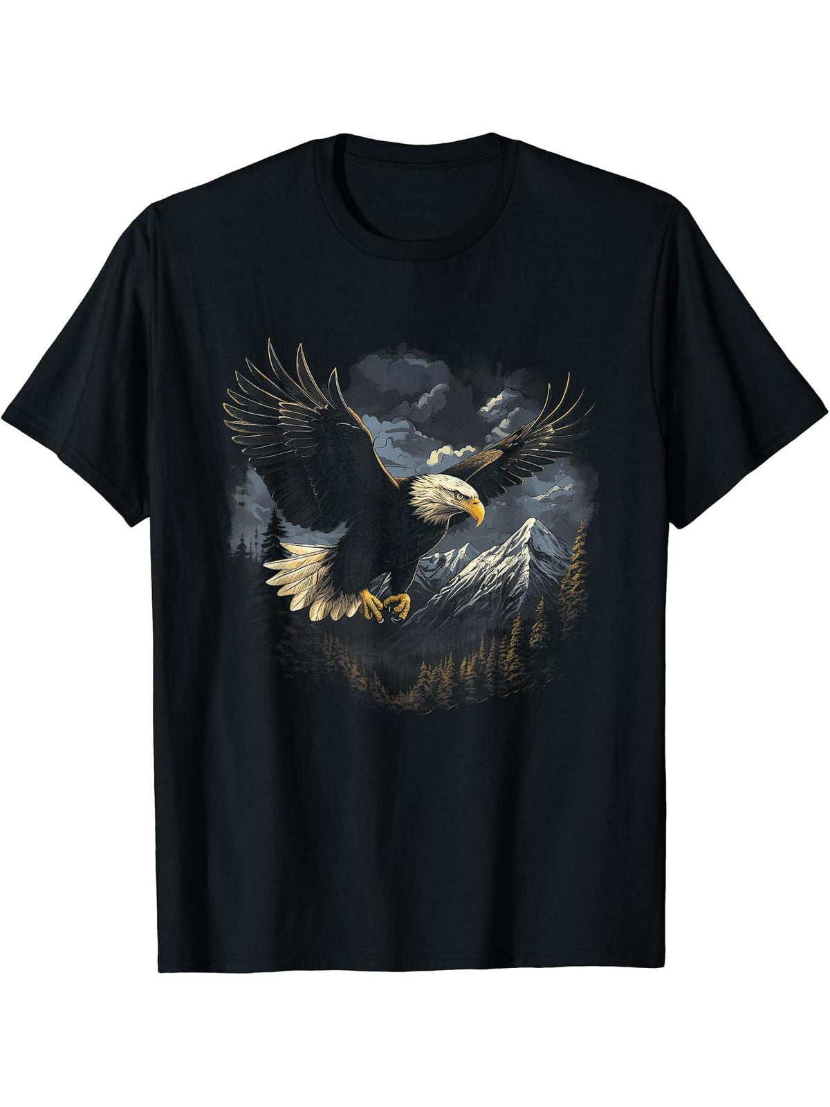 Eagle Bird Mountains T-Shirt 180G 100% Cotton Printed Round Neck Short-Sleeve T-Shirt, Gifts for Men Dad Husband Grandpa, S-XXXL, Black