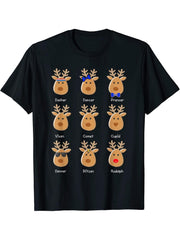 Cute Rudolph the Red Nose Reindeer Christmas T-shirt 180G 100% Cotton Printed Round Neck Short-Sleeve T-Shirt, Gifts for Men Dad Husband Grandpa, S-XXXL, Black
