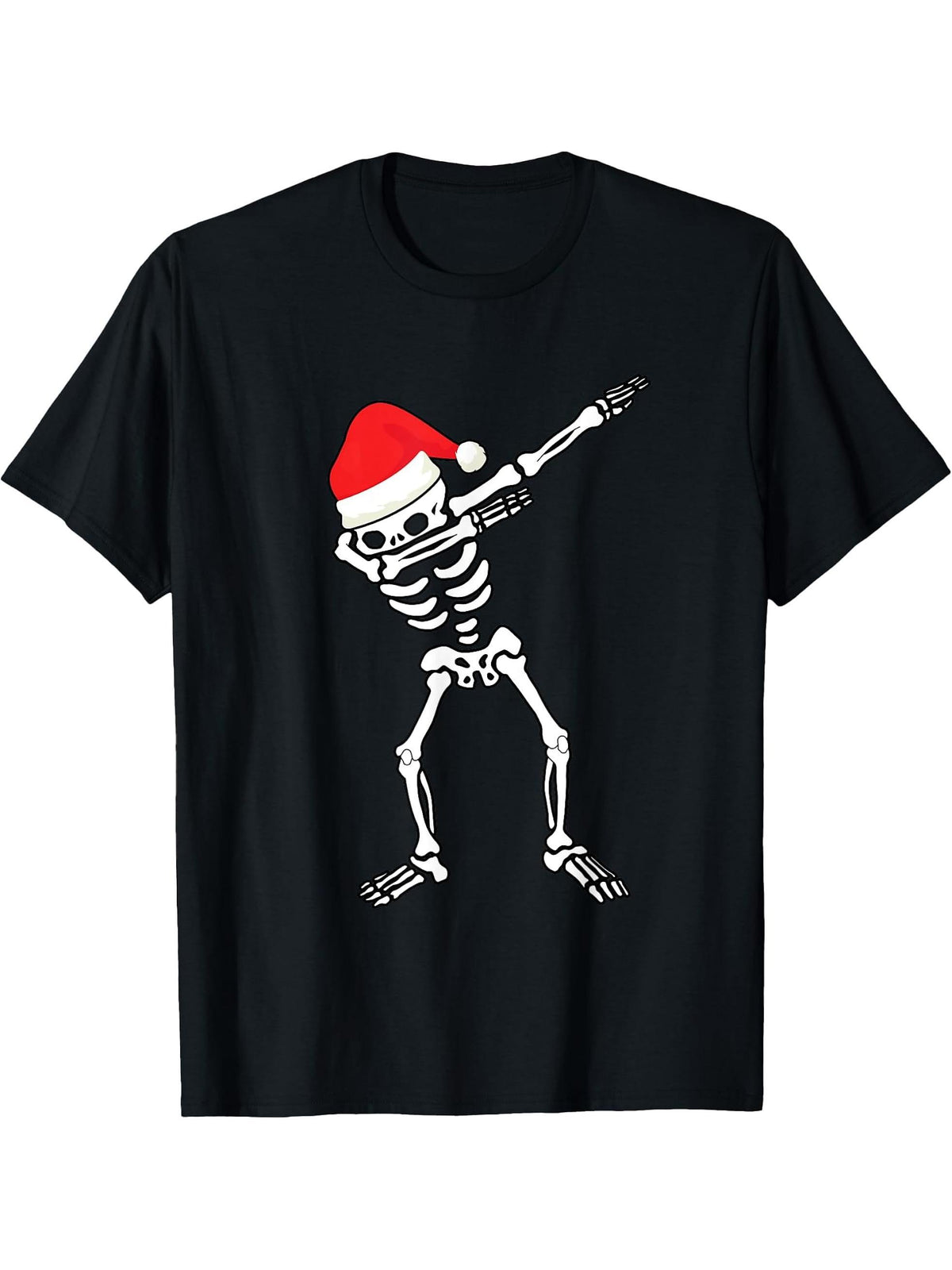 Dabbing Skeleton With Santa Claus Hat Christmas Dab Dance T-Shirt 180G 100% Cotton Printed Round Neck Short-Sleeve T-Shirt, Gifts for Men Dad Husband Grandpa, S-XXXL, Black