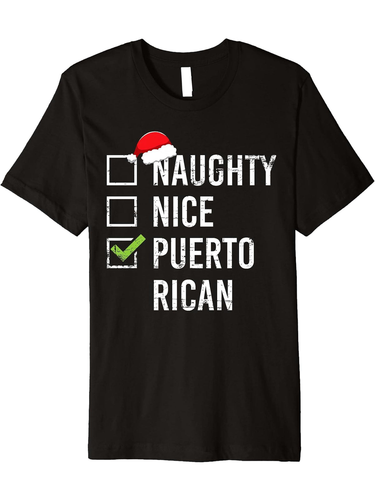 Naughty Nice Puerto Rican T-Shirt Rico Christmas Santa Gift 180G 100% Cotton Printed Round Neck Short-Sleeve T-Shirt, Gifts for Men Dad Husband Grandpa, S-XXXL, Black