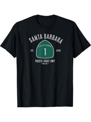 Santa Barbara PCH Shirt Vintage Pacific Coast Highway Tee T-Shirt 180G 100% Cotton Printed Round Neck Short-Sleeve T-Shirt, Gifts for Men Dad Husband Grandpa, S-XXXL, Black