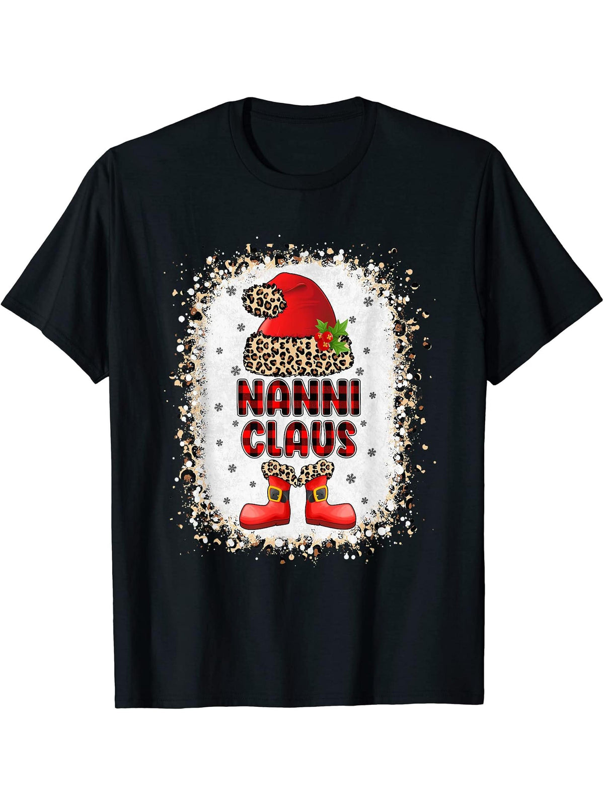Funny Nanni Claus Santa Leopard Family Matching Christmas T-Shirt 180G 100% Cotton Printed Round Neck Short-Sleeve T-Shirt, Gifts for Men Dad Husband Grandpa, S-XXXL, Black