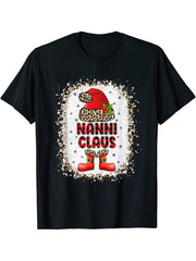 Funny Nanni Claus Santa Leopard Family Matching Christmas T-Shirt 180G 100% Cotton Printed Round Neck Short-Sleeve T-Shirt, Gifts for Men Dad Husband Grandpa, S-XXXL, Black
